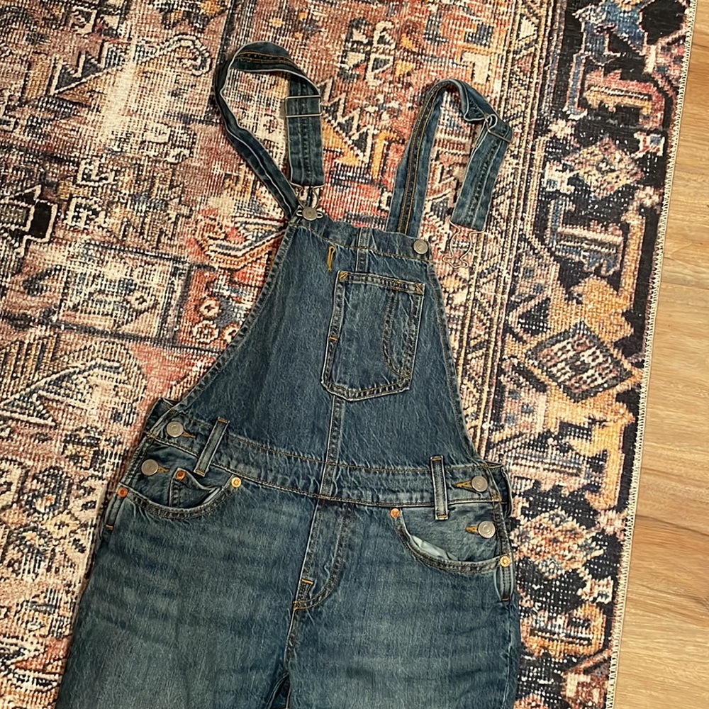 Levi distressed skinny overalls